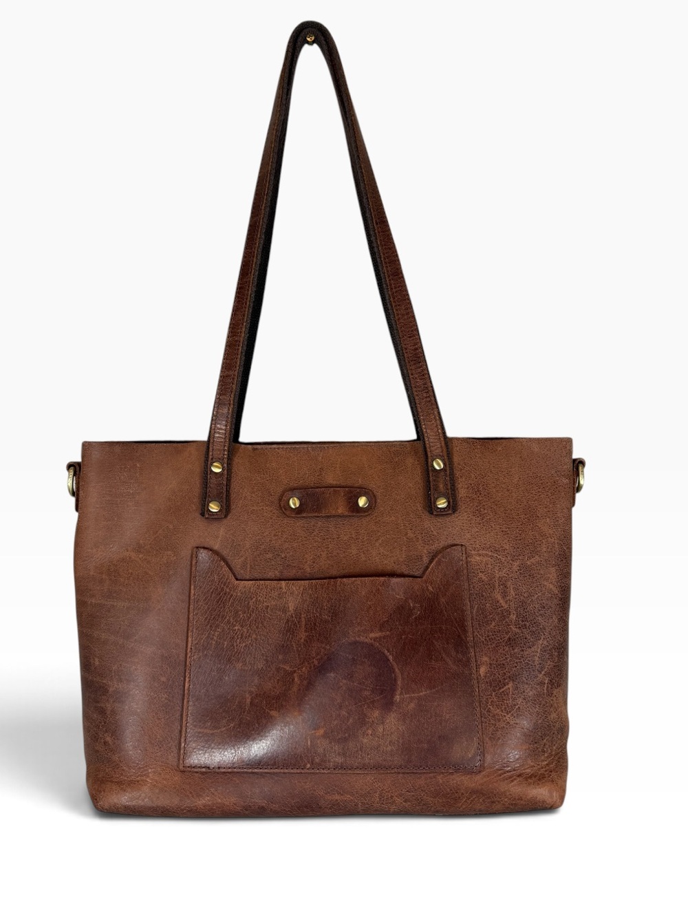 S-ZONE Heavy Distressed Smooth Raw Leather Tote Bag